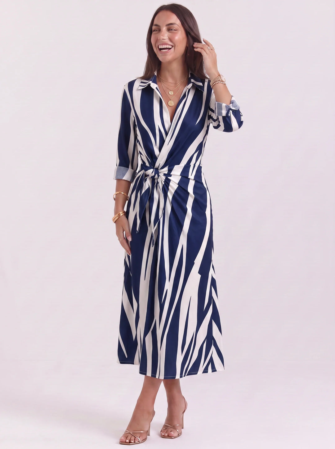 Olive | Polished Chain Print Wrap Midi Dress