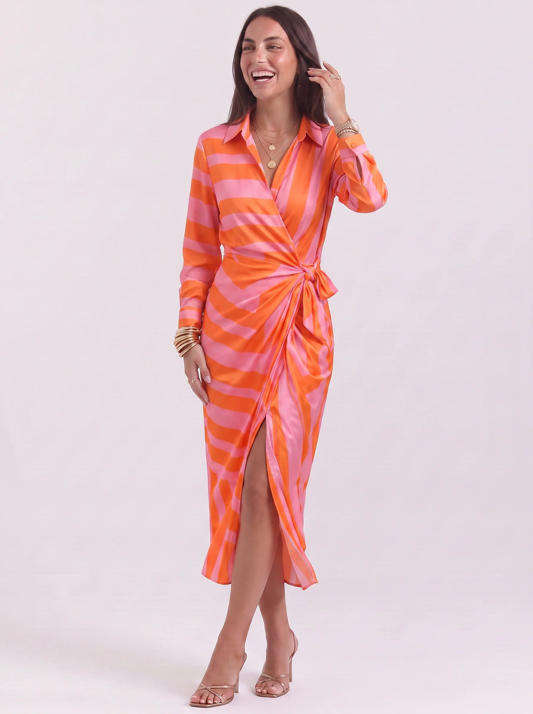 Olive | Polished Chain Print Wrap Midi Dress