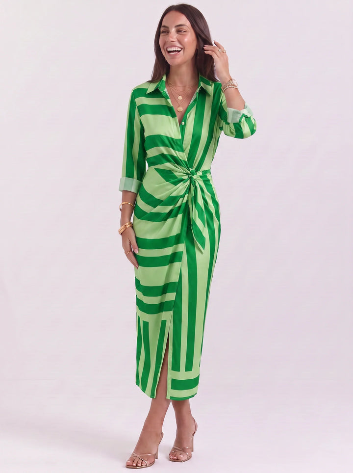 Olive | Polished Chain Print Wrap Midi Dress