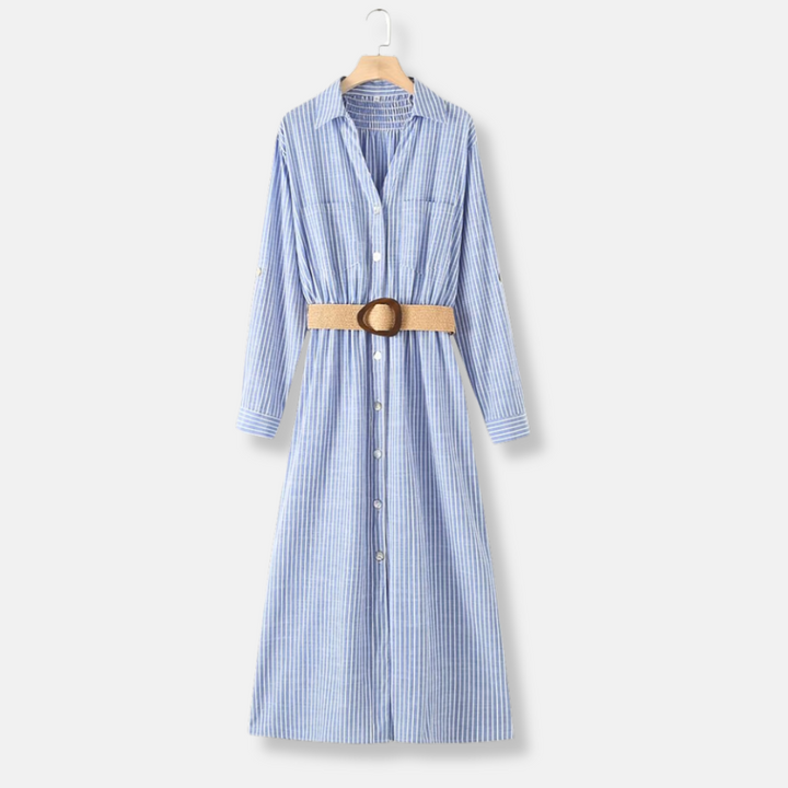 Olive | Striped Belted Long Sleeve Summer Dresses