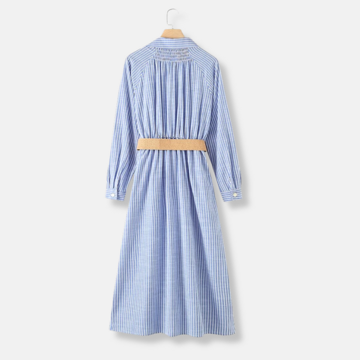 Olive | Striped Belted Long Sleeve Summer Dresses