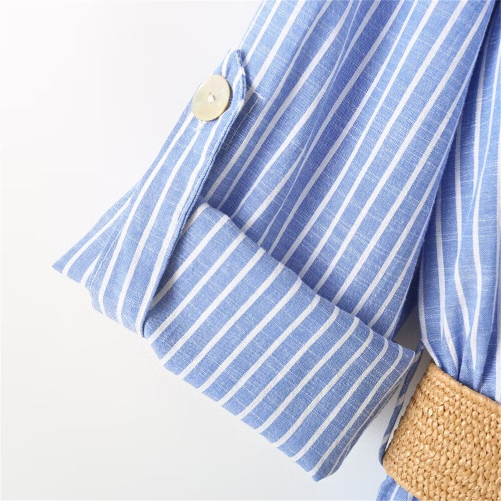 Olive | Striped Belted Long Sleeve Summer Dresses