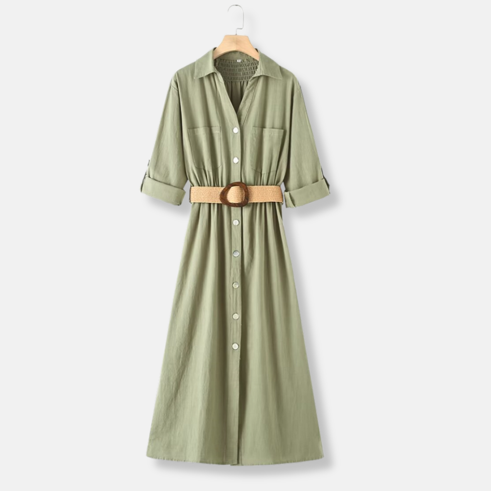 Olive | Striped Belted Long Sleeve Summer Dresses