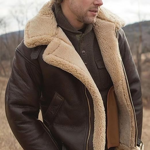 Oliver | Chic Shearling Collar Leather Jacket