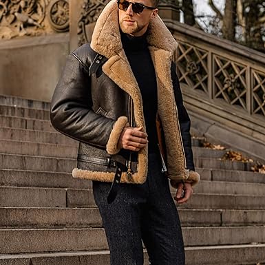 Oliver | Chic Shearling Collar Leather Jacket