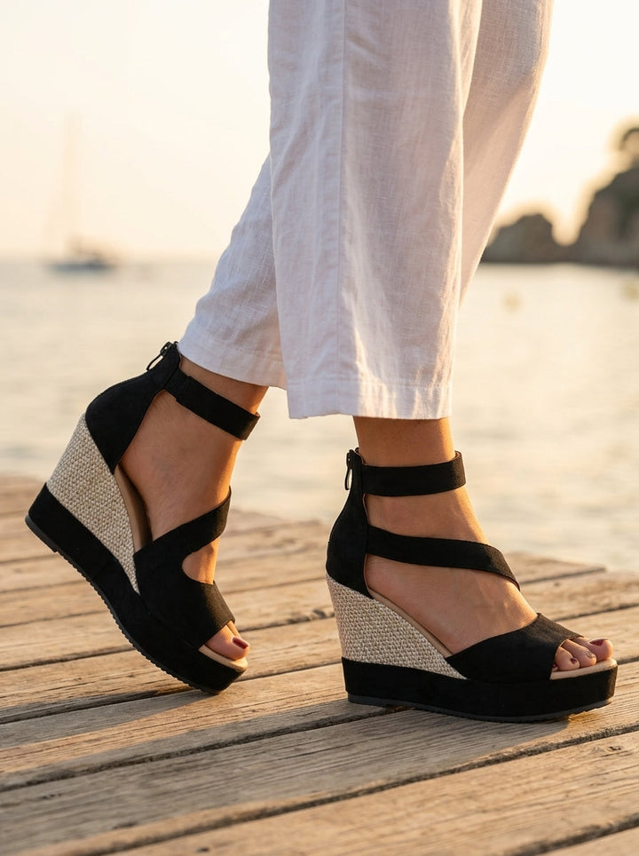 Olivia | Cosy Woven Espadrille Wedges Ankle Strap Sandals