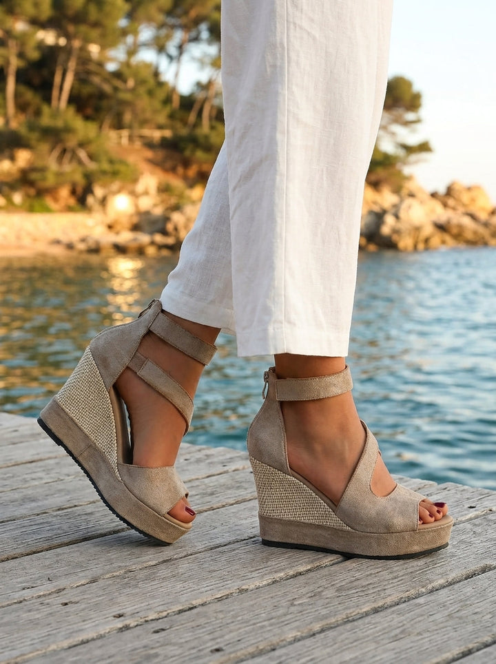 Olivia | Cosy Woven Espadrille Wedges Ankle Strap Sandals