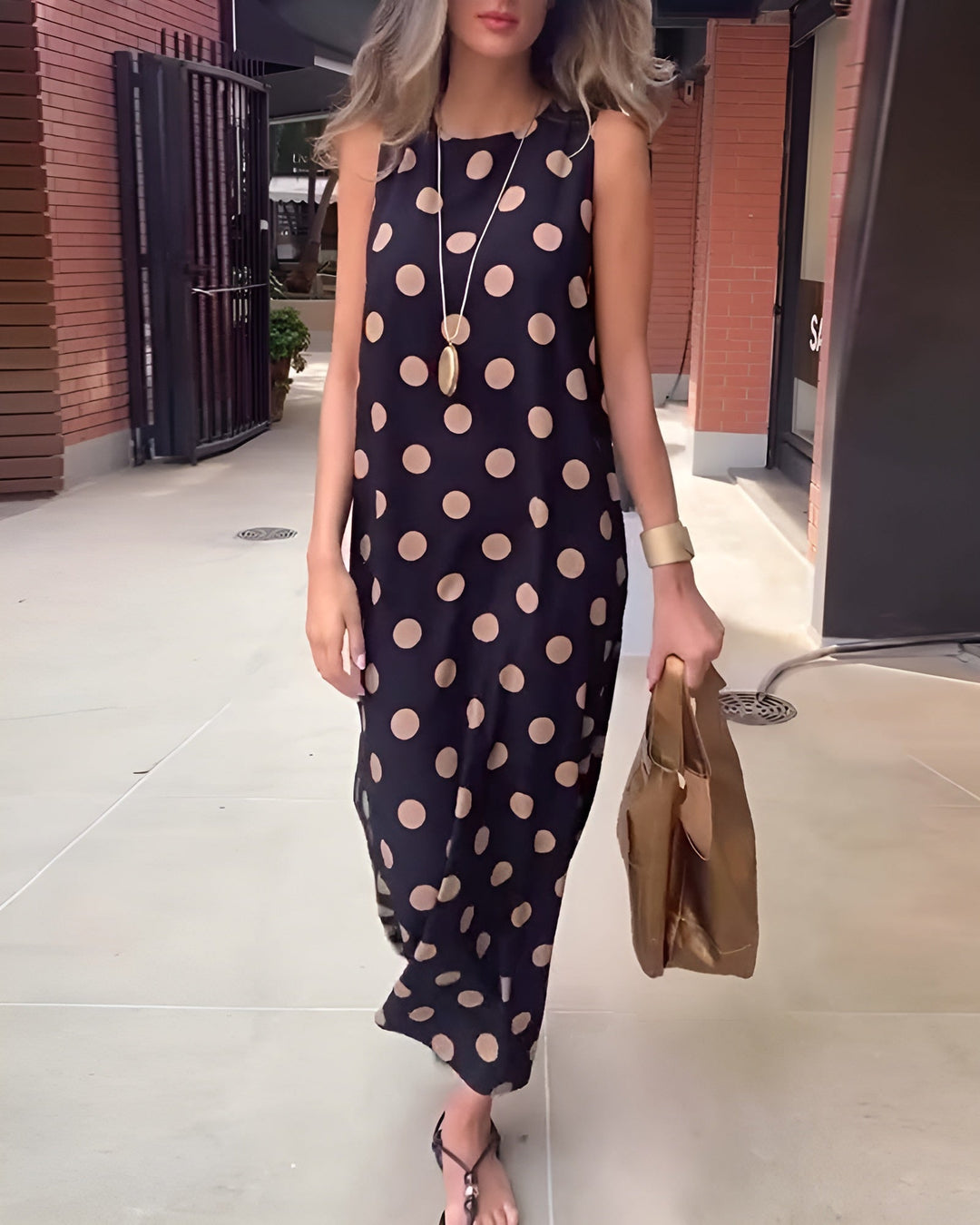 Olivia | Graceful Polka Dot Slit Maxi Race Dress