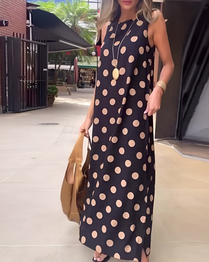 Olivia | Graceful Polka Dot Slit Maxi Race Dress