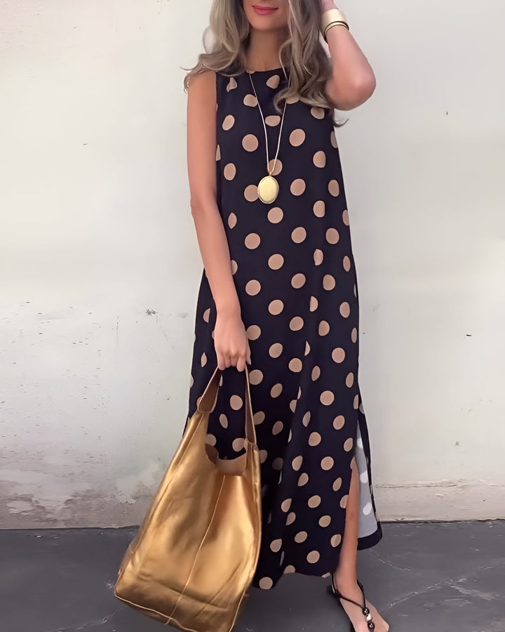 Olivia | Graceful Polka Dot Slit Maxi Race Dress