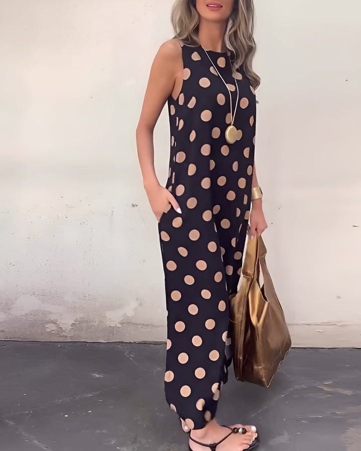 Olivia | Graceful Polka Dot Slit Maxi Race Dress