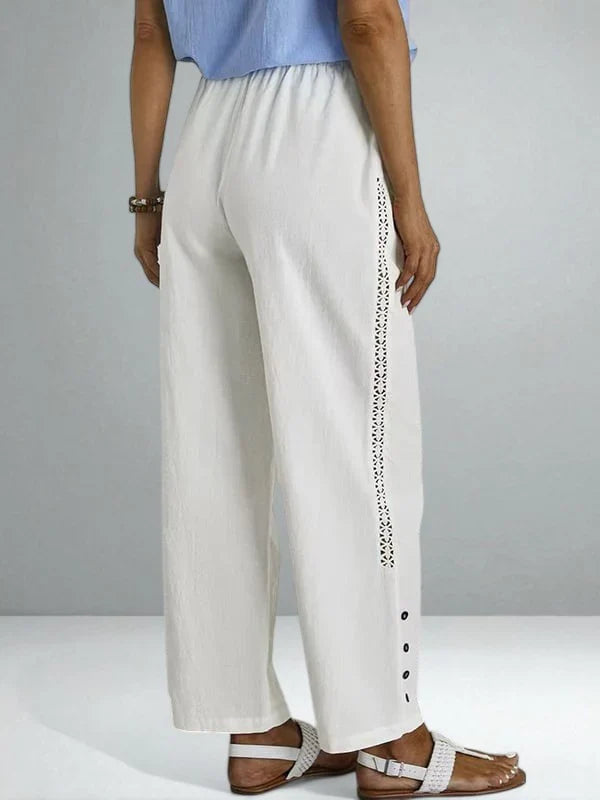 Olivia | Graceful Wide Leg Linen Pants with Button Side Detail