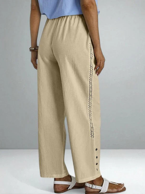 Olivia | Graceful Wide Leg Linen Pants with Button Side Detail