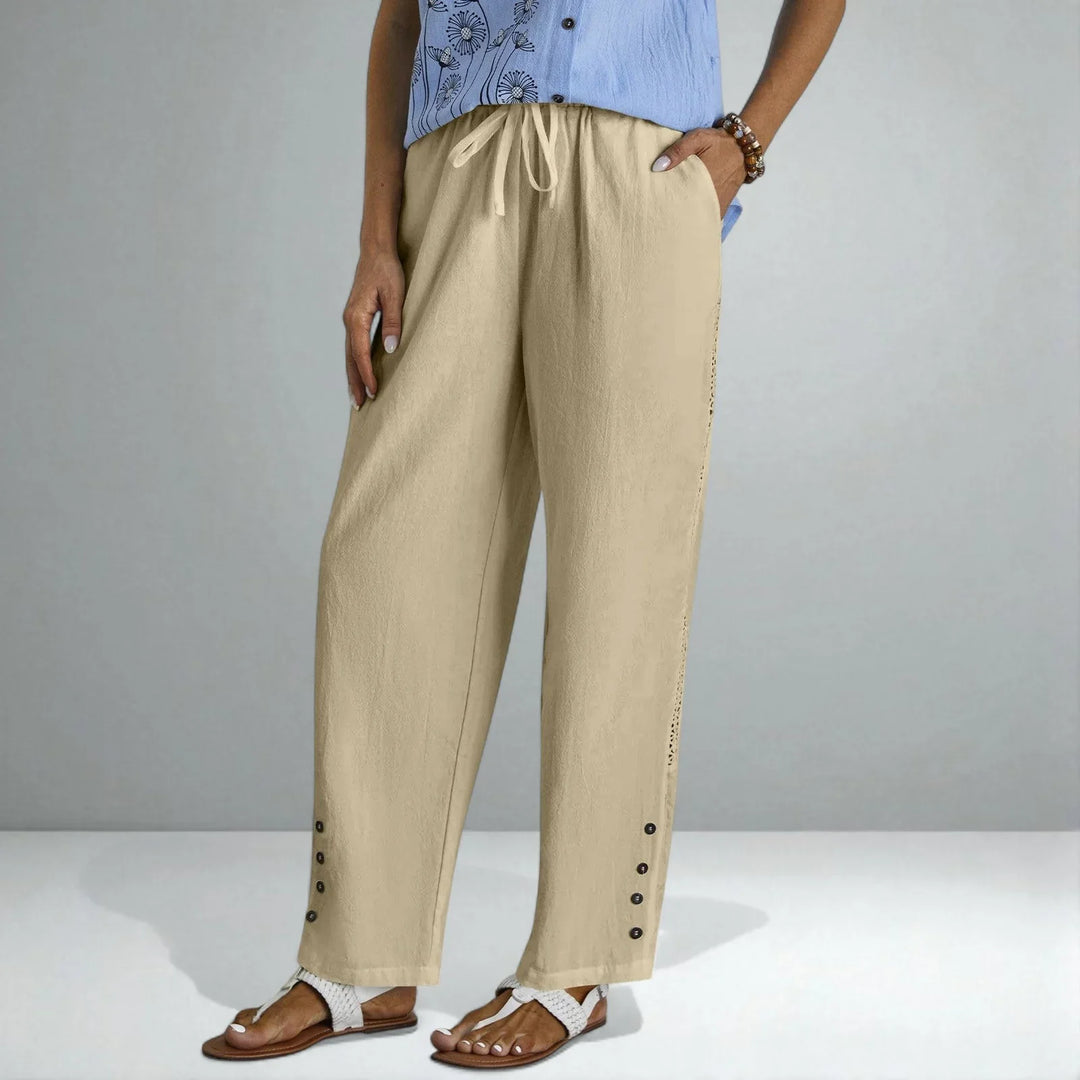 Olivia | Graceful Wide Leg Linen Pants with Button Side Detail