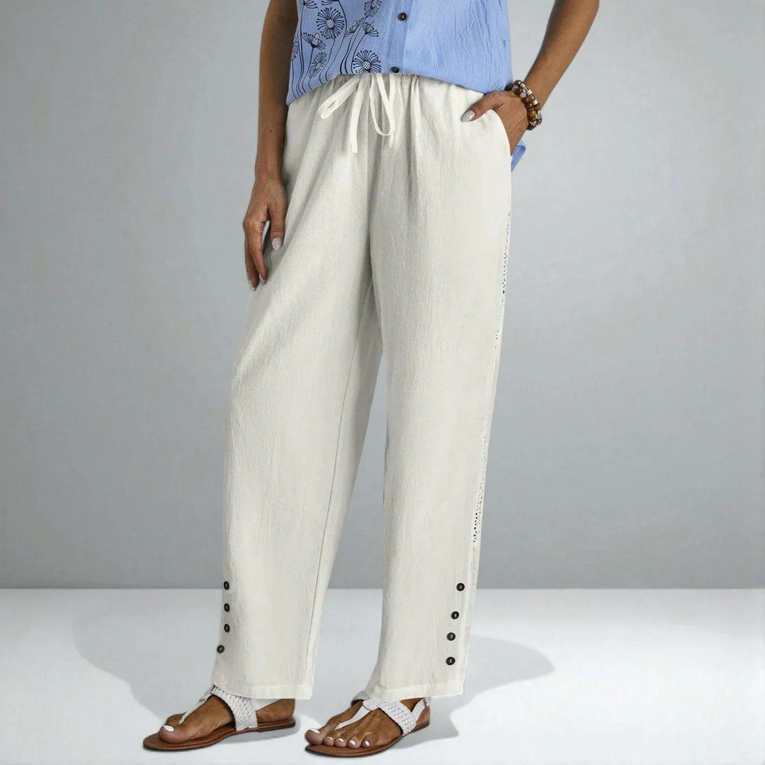 Olivia | Graceful Wide Leg Linen Pants with Button Side Detail