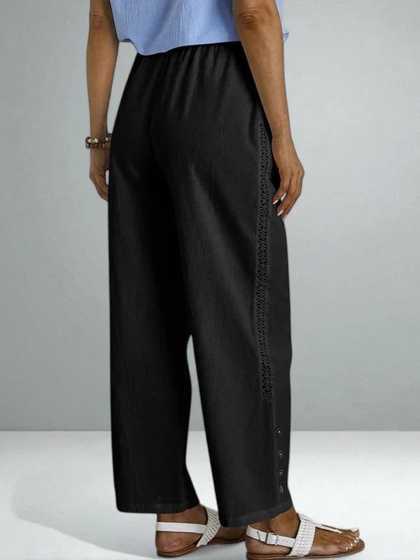 Olivia | Graceful Wide Leg Linen Pants with Button Side Detail