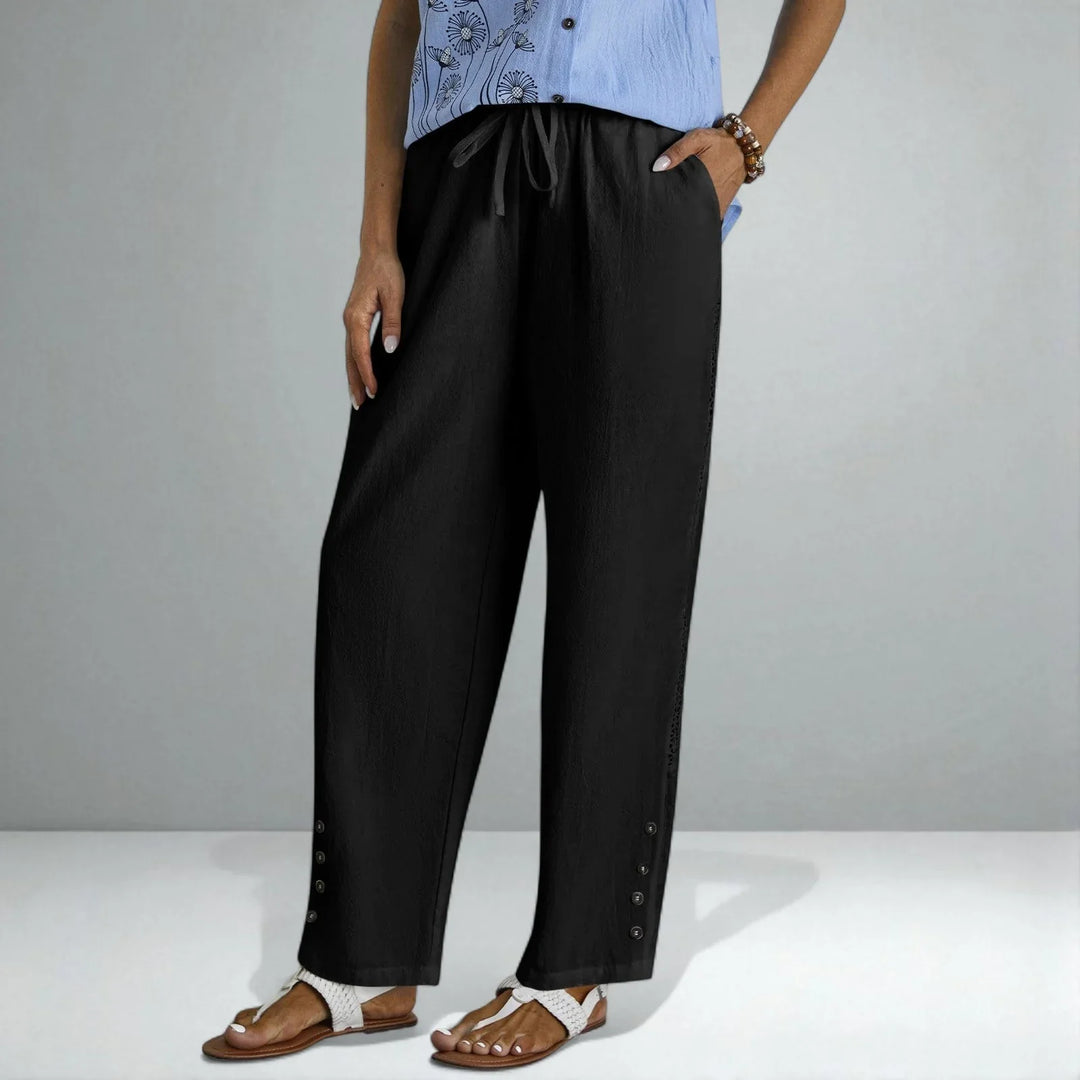 Olivia | Graceful Wide Leg Linen Pants with Button Side Detail