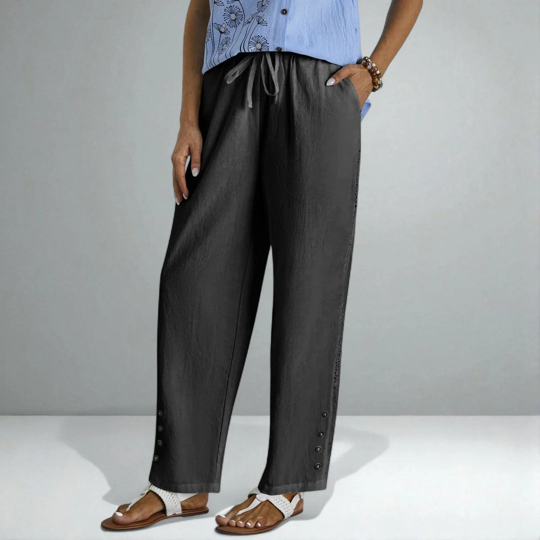 Olivia | Graceful Wide Leg Linen Pants with Button Side Detail