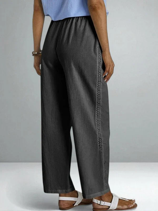 Olivia | Graceful Wide Leg Linen Pants with Button Side Detail
