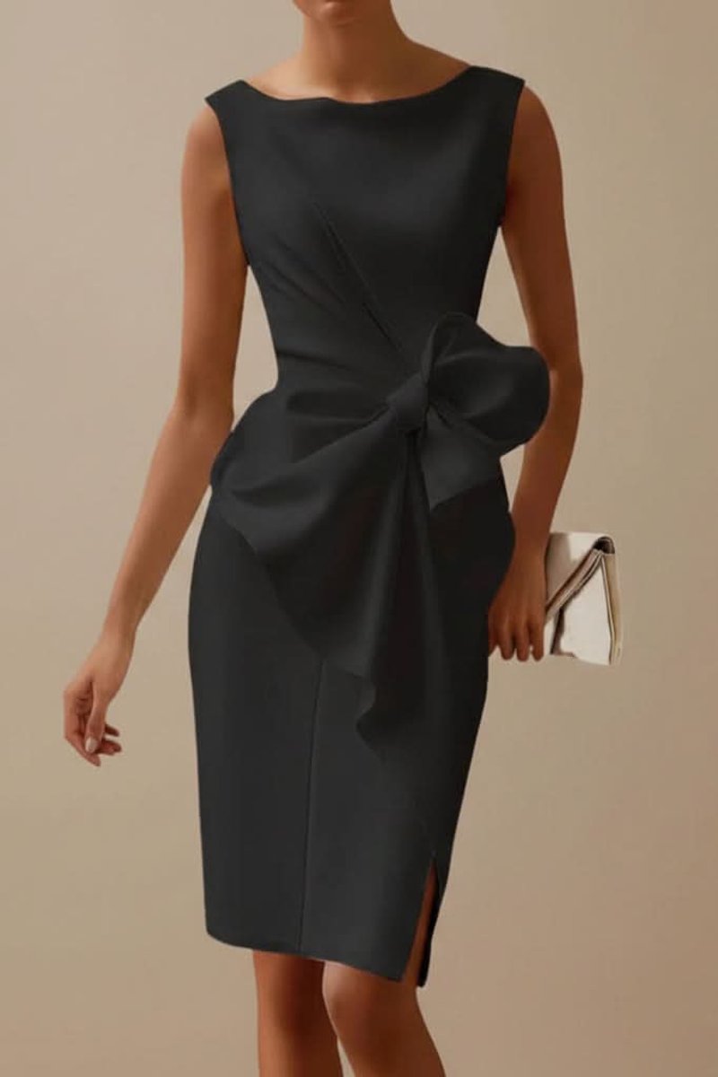 Olivia | Refined Sleeveless Bow-Detail Midi Cocktail Dress