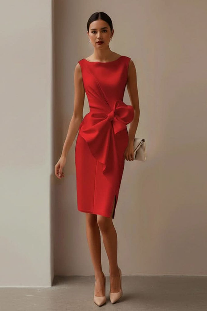 Olivia | Refined Sleeveless Bow-Detail Midi Cocktail Dress