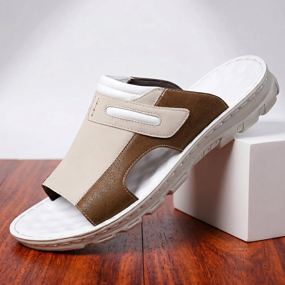 Oscar | Stitched Open Toe Slip On Mens Slides