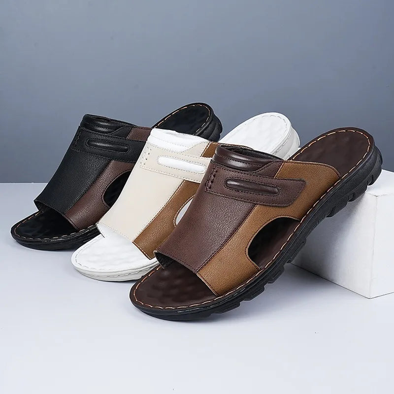 Oscar | Stitched Open Toe Slip On Mens Slides