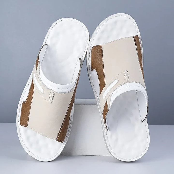 Oscar | Stitched Open Toe Slip On Mens Slides