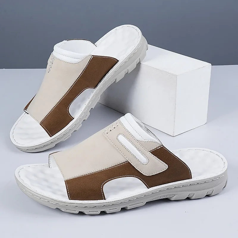 Oscar | Stitched Open Toe Slip On Mens Slides