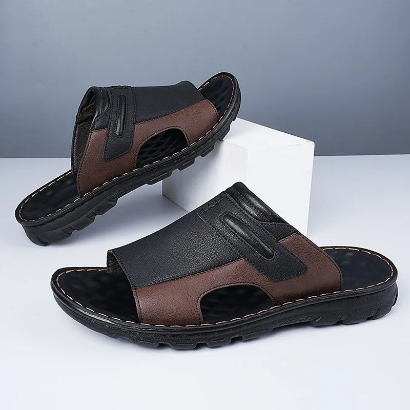 Oscar | Stitched Open Toe Slip On Mens Slides
