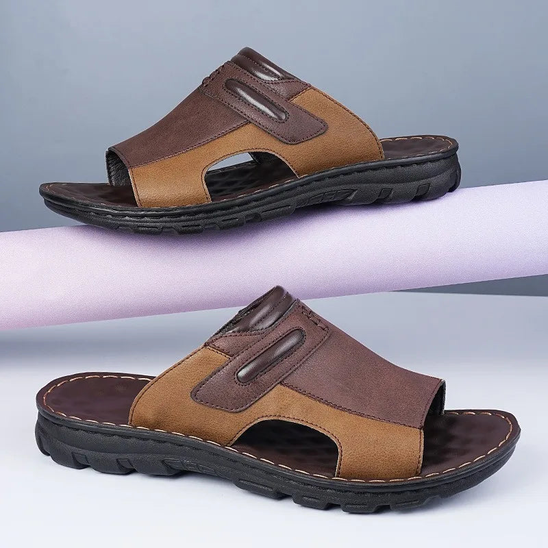 Oscar | Stitched Open Toe Slip On Mens Slides