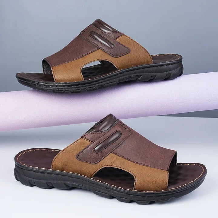 Oscar | Stitched Open Toe Slip On Mens Slides