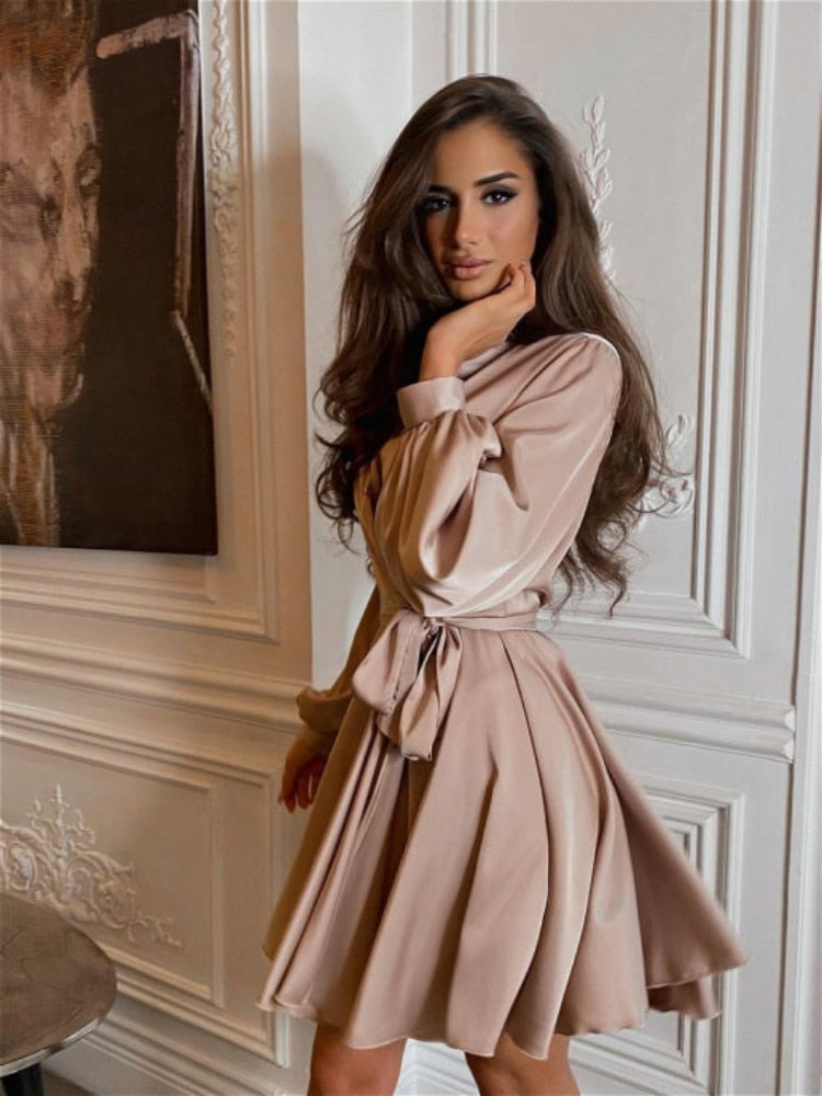 Penelope | Chic Satin Wrap Cocktail Mini Dress
