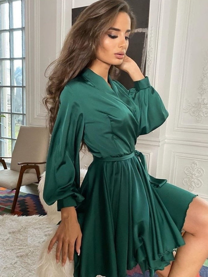 Penelope | Chic Satin Wrap Cocktail Mini Dress
