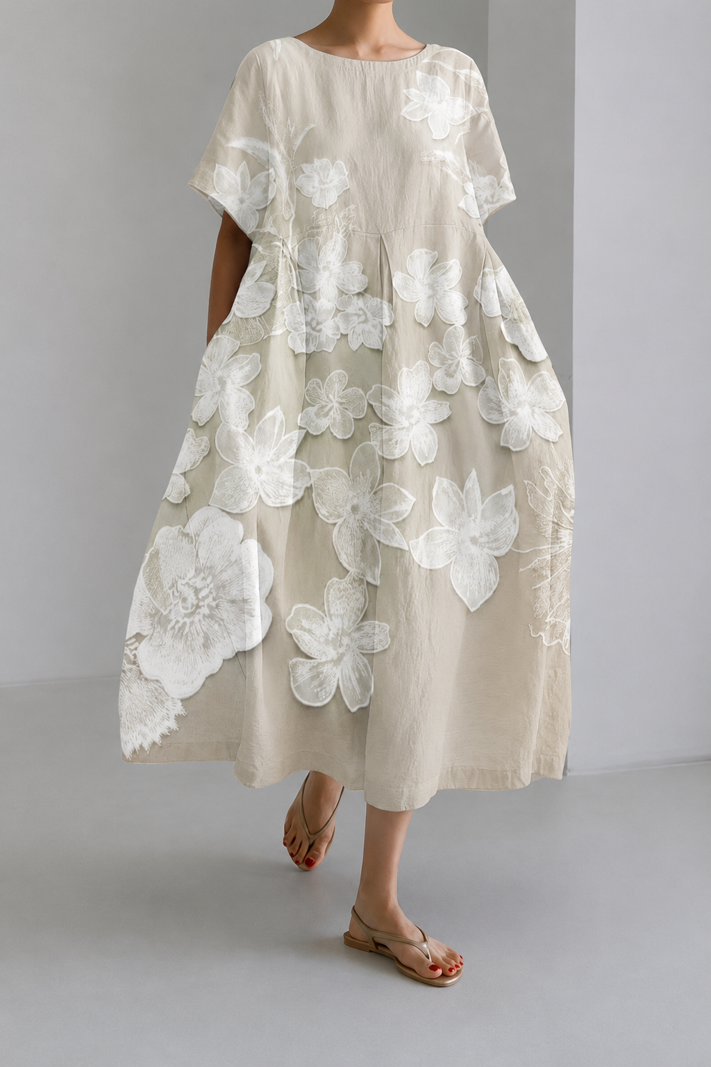 Penelope | Effortless Floral Midi Dress with Boat Neck