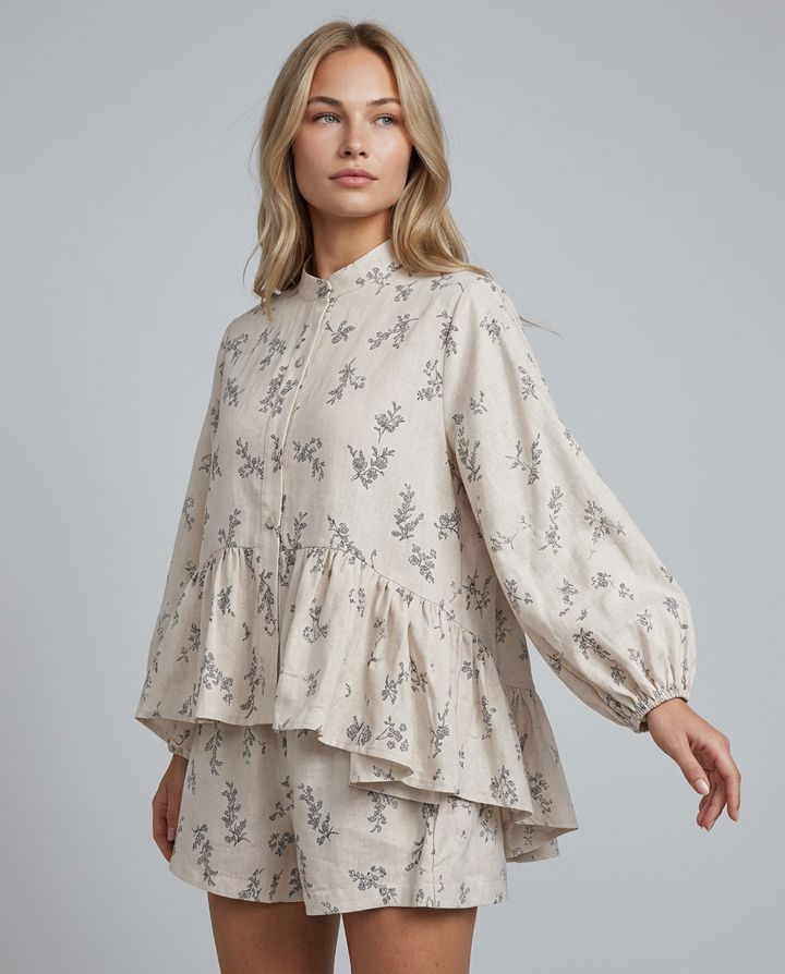Penelope | Relaxed Floral Print Linen Shorts & Shirt Set