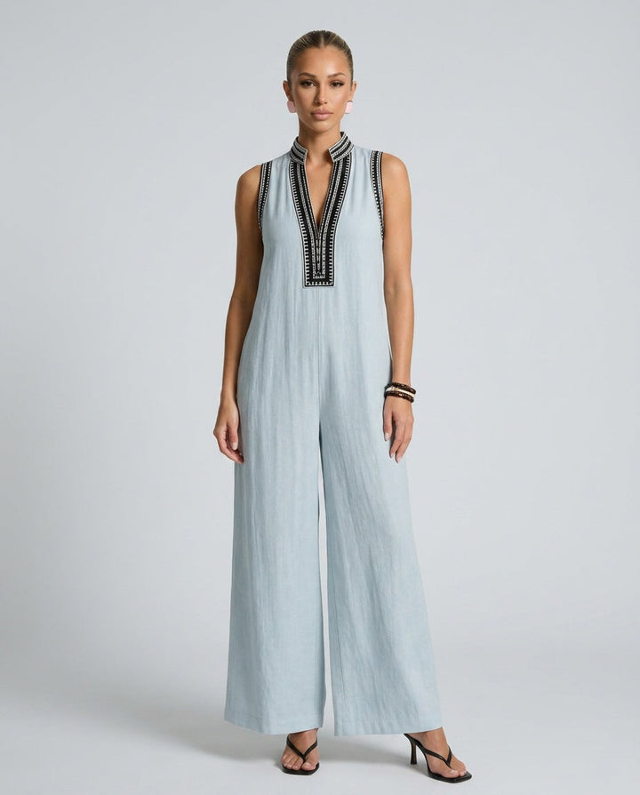 Phoebe | Chic Embroidered V-Neck Wide Leg Jumpsuit