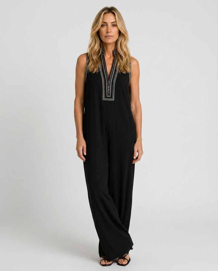 Phoebe | Chic Embroidered V-Neck Wide Leg Jumpsuit