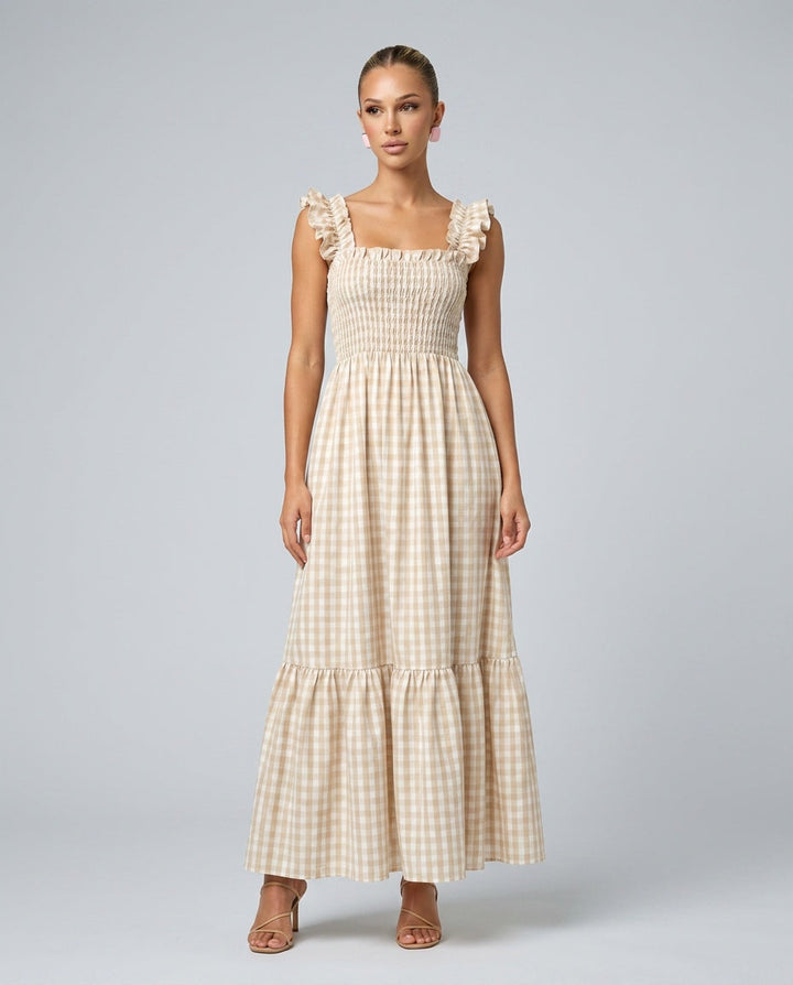 Phoebe | Chic Ruffle Strap Gingham Maxi Dress