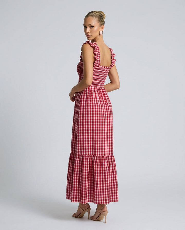 Phoebe | Chic Ruffle Strap Gingham Maxi Dress