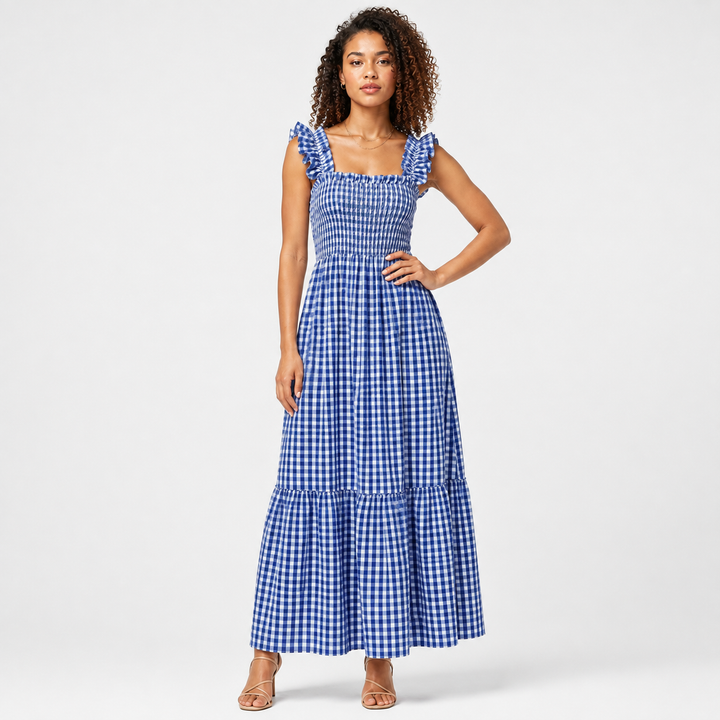 Phoebe | Chic Ruffle Strap Gingham Maxi Dress