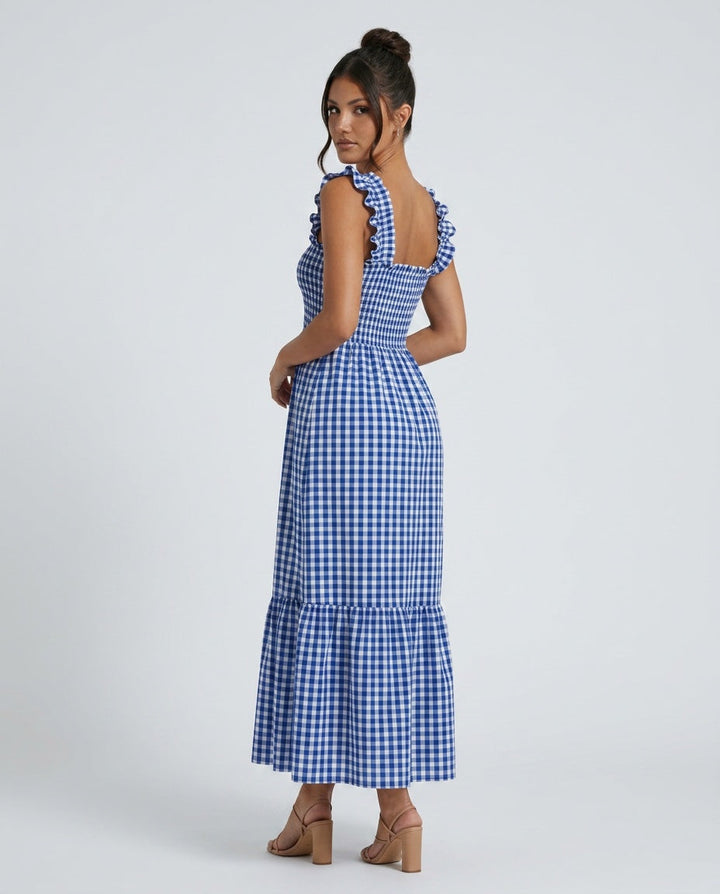 Phoebe | Chic Ruffle Strap Gingham Maxi Dress