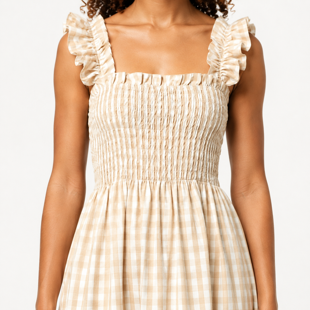 Phoebe | Chic Ruffle Strap Gingham Maxi Dress