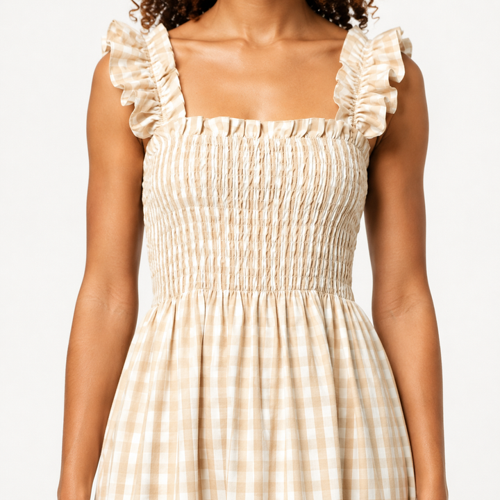 Phoebe | Chic Ruffle Strap Gingham Maxi Dress