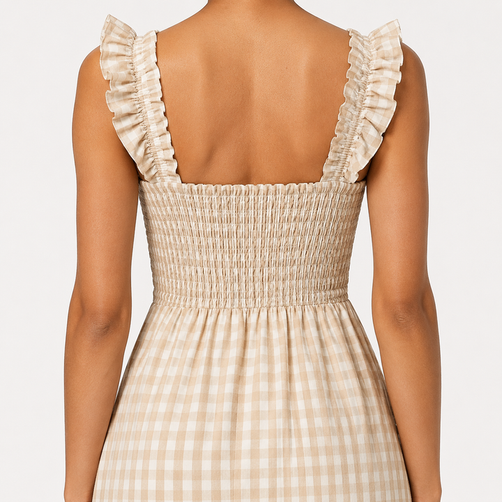 Phoebe | Chic Ruffle Strap Gingham Maxi Dress