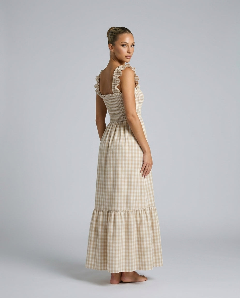 Phoebe | Chic Ruffle Strap Gingham Maxi Dress