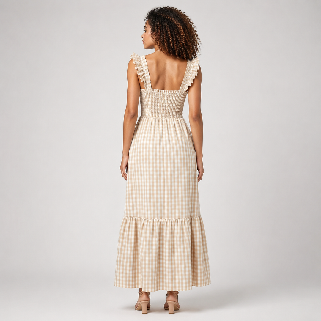 Phoebe | Chic Ruffle Strap Gingham Maxi Dress