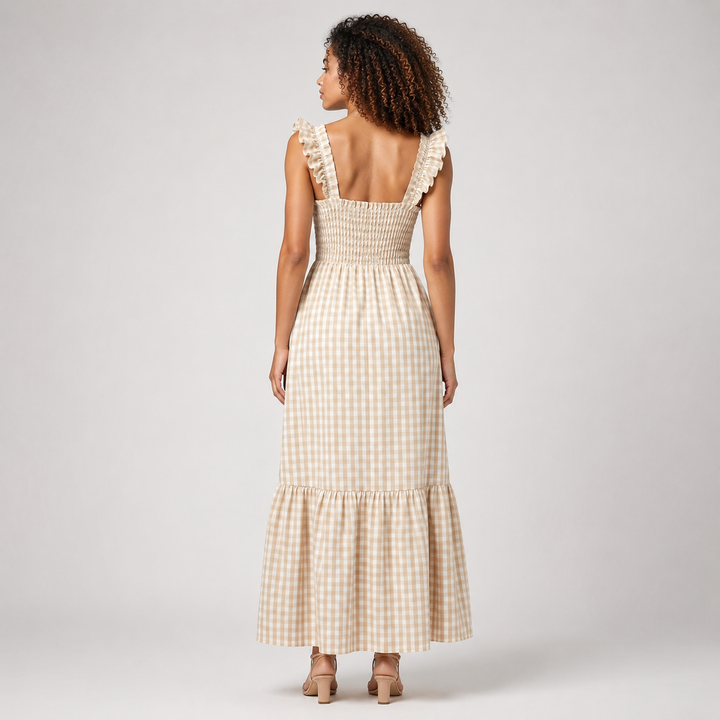 Phoebe | Chic Ruffle Strap Gingham Maxi Dress