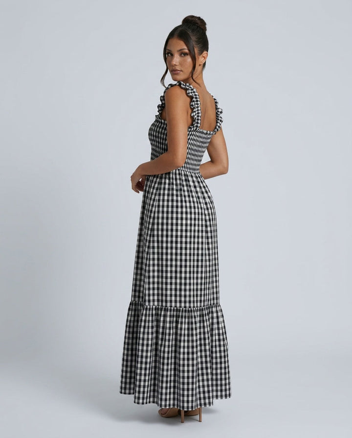 Phoebe | Chic Ruffle Strap Gingham Maxi Dress