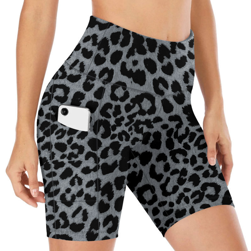 Phoebe | Elegant High-Waisted Leopard Print Bike Shorts with Pockets